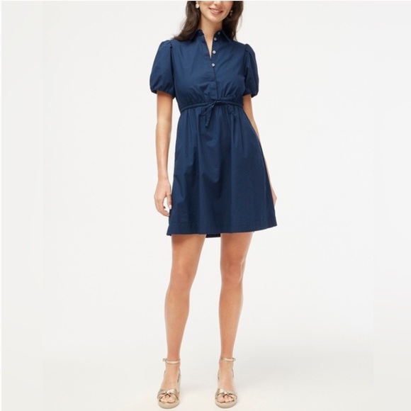 NEW J. CREW Factory Collared short-sleeve tie-waist mini dress Navy Blue Size 6 - Picture 1 of 7